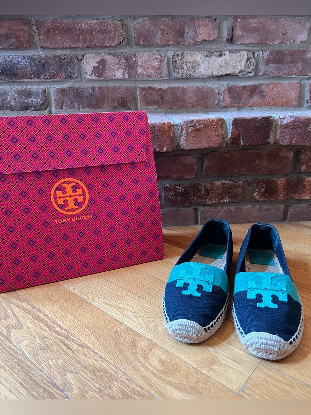 Tory Burch Navy & Turquoise Weston Flat Espadrilles